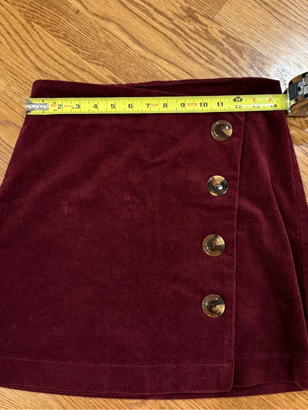 Altar'd State Wine Corduroy Mini Skirt with Gold Buttons